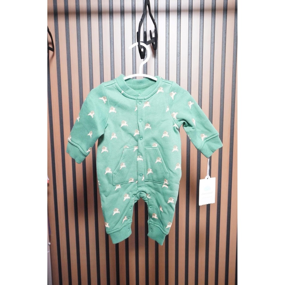 Cloud Island Newborn Reindeer Romper Green Snap Front One Piece NWT Holiday